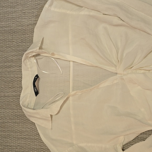 Zara White Ruched Shirt Dress - Picture 4 of 7